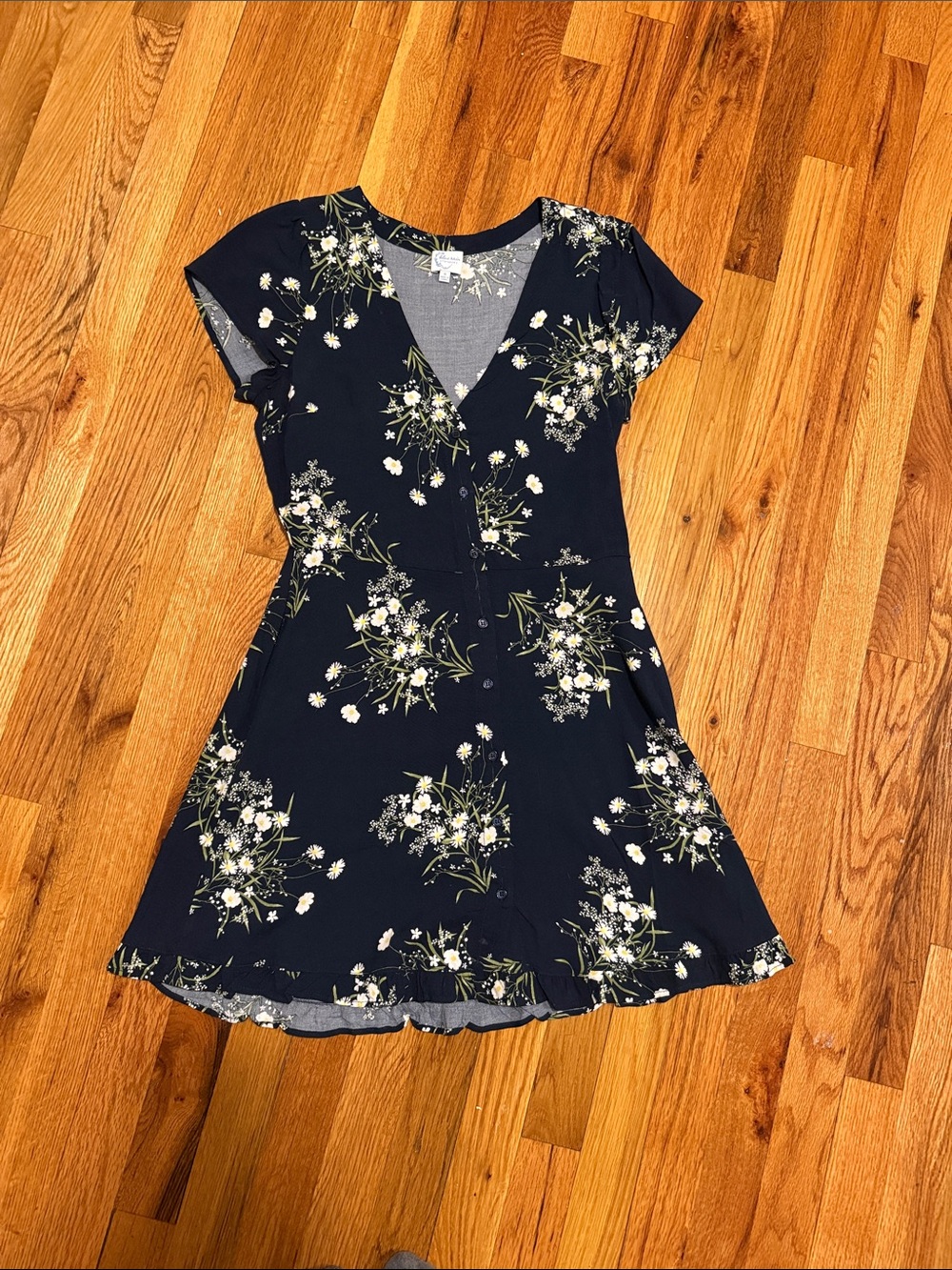 Blue Rain Navy Floral Button-Front V-Neck Mini Dress